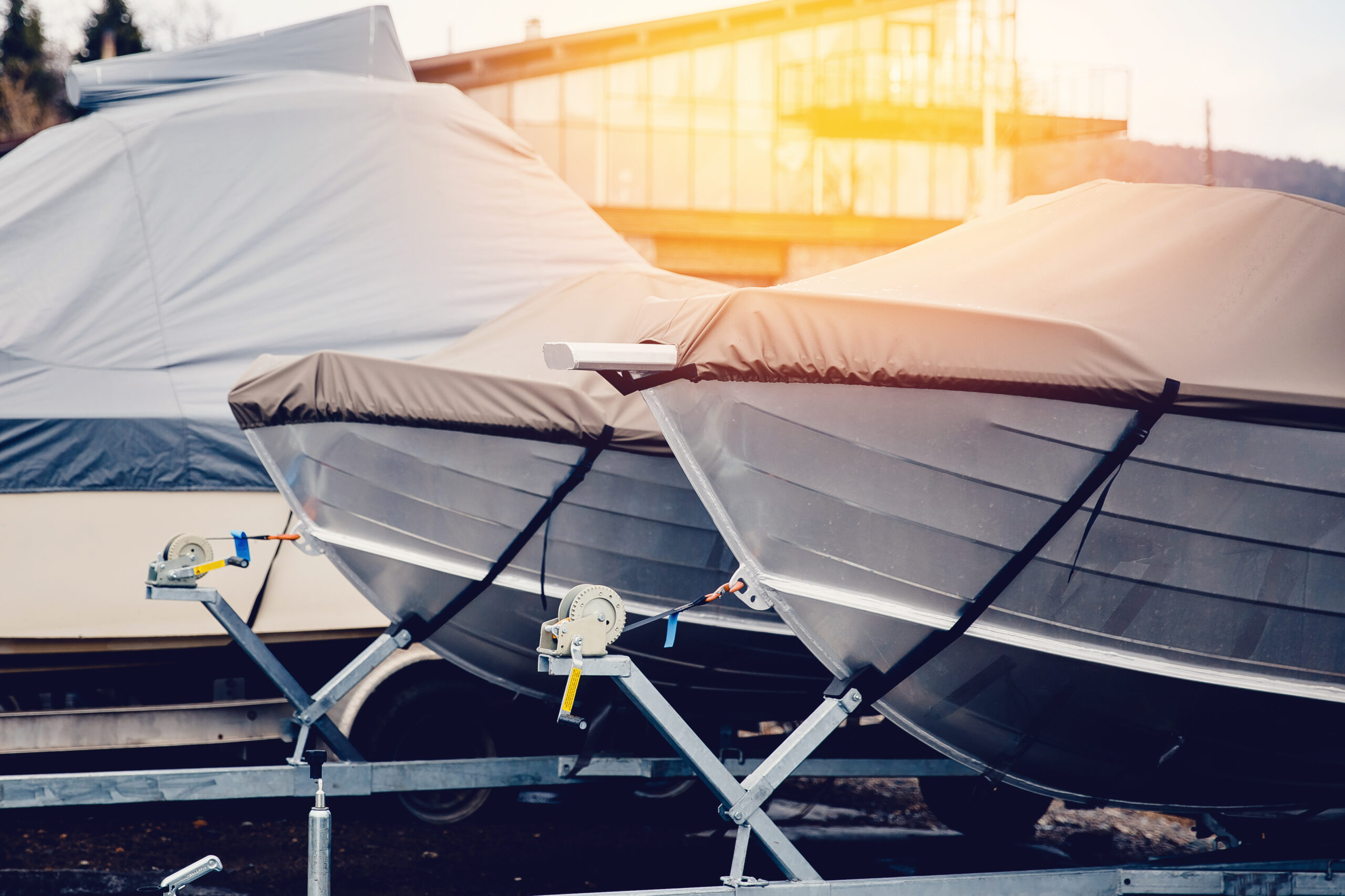Secured boats on land