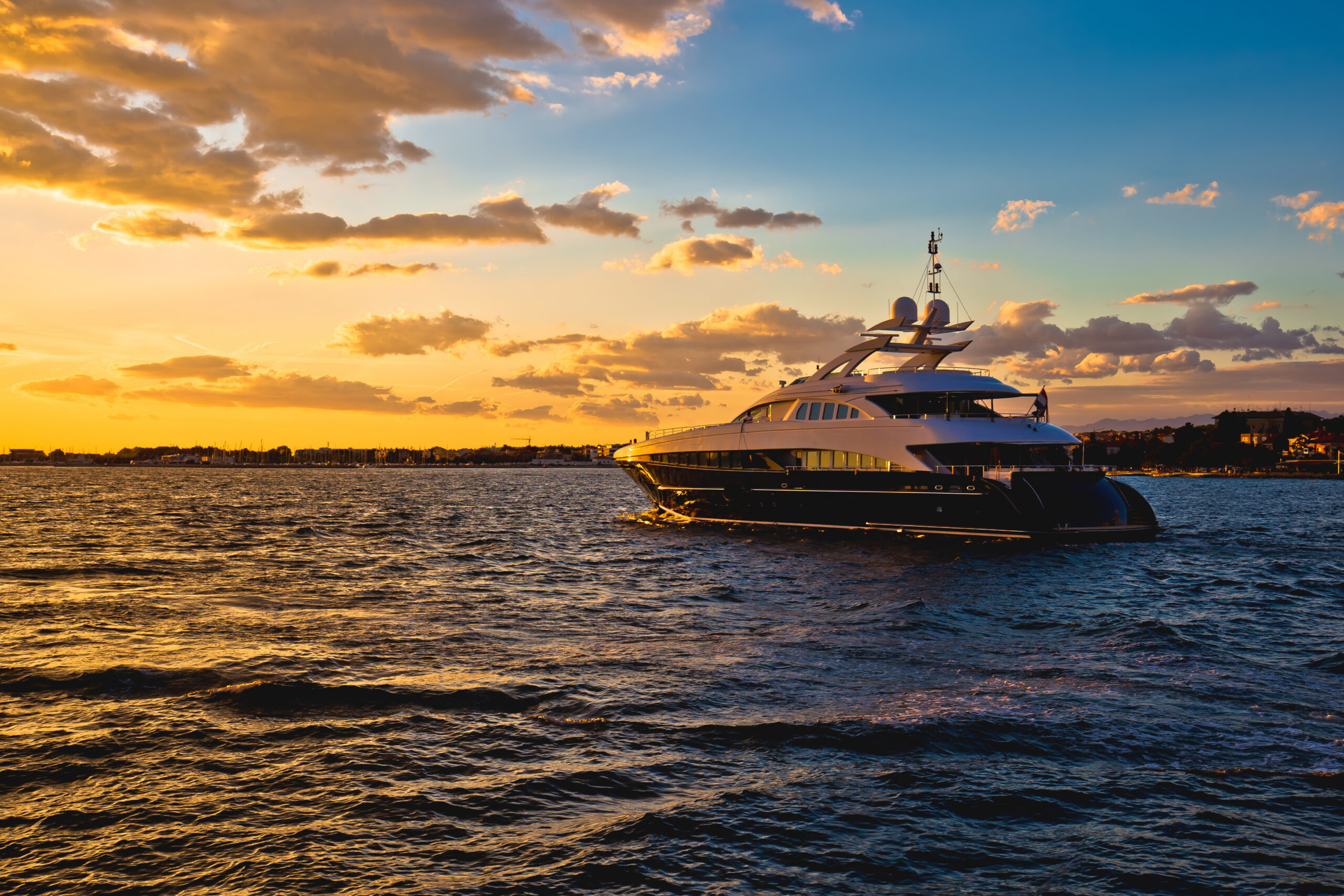 yacht at golden hour sunset 