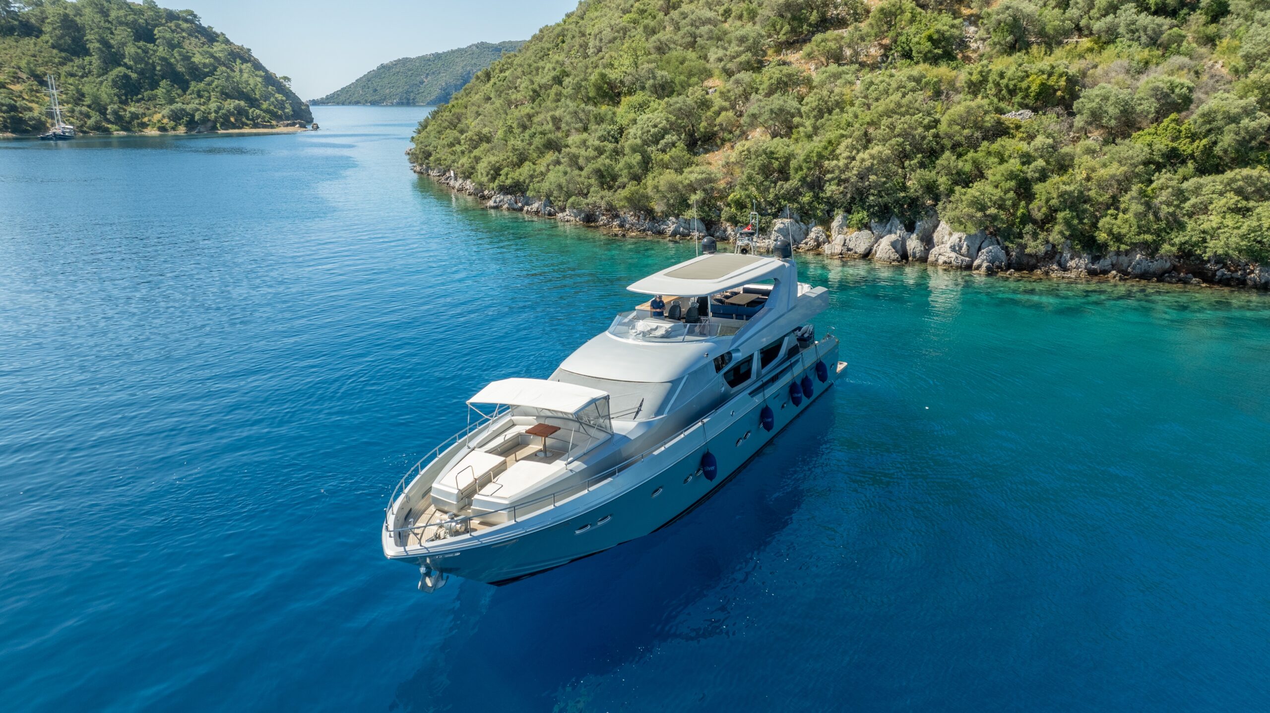 yacht near an island 