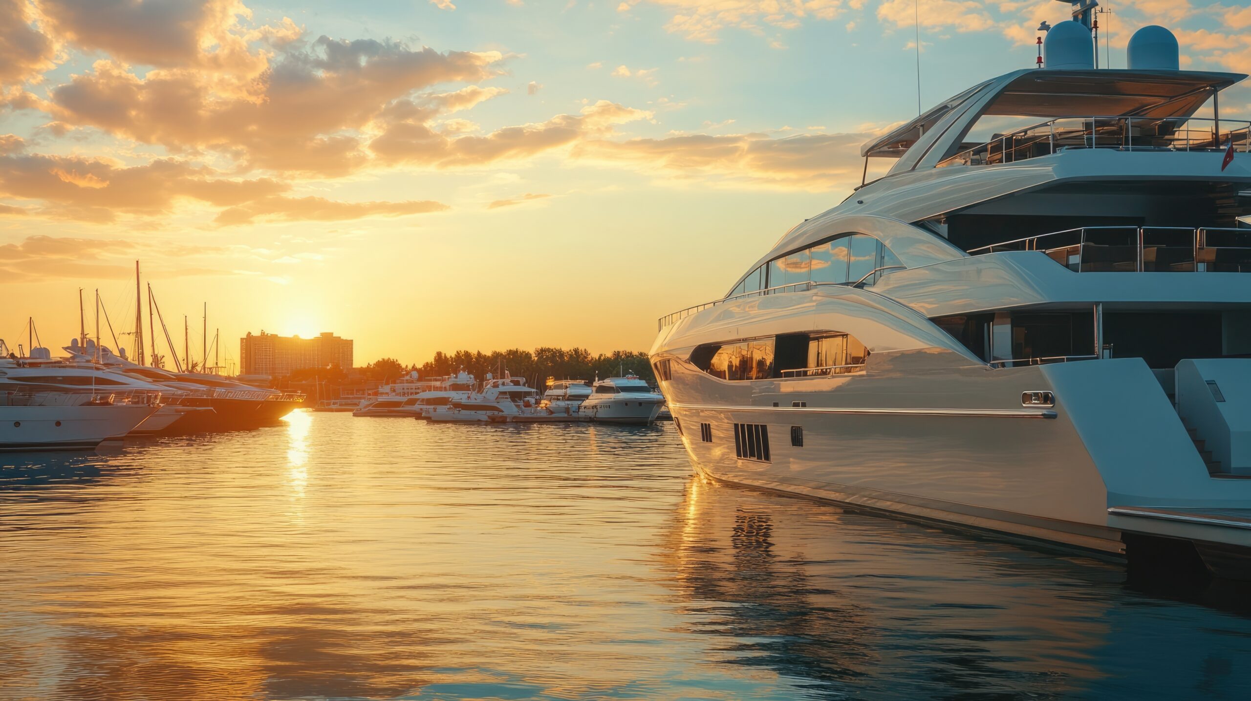 yacht moving into shore at sunset
