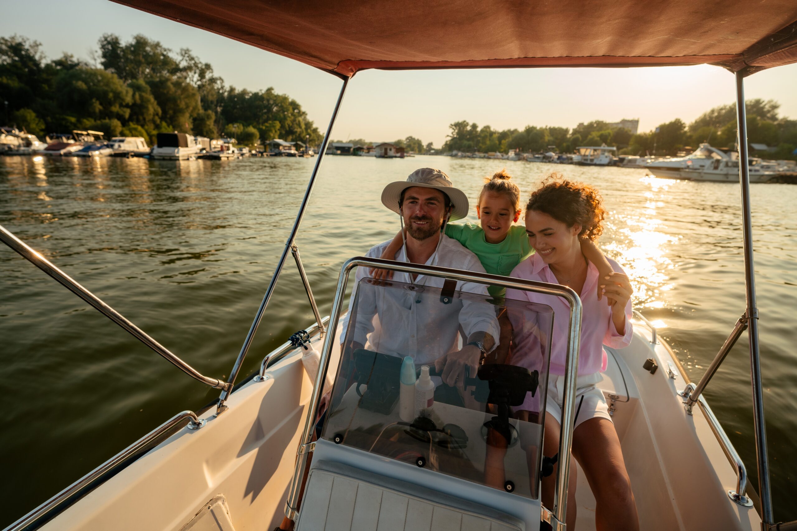 Family boating on the river